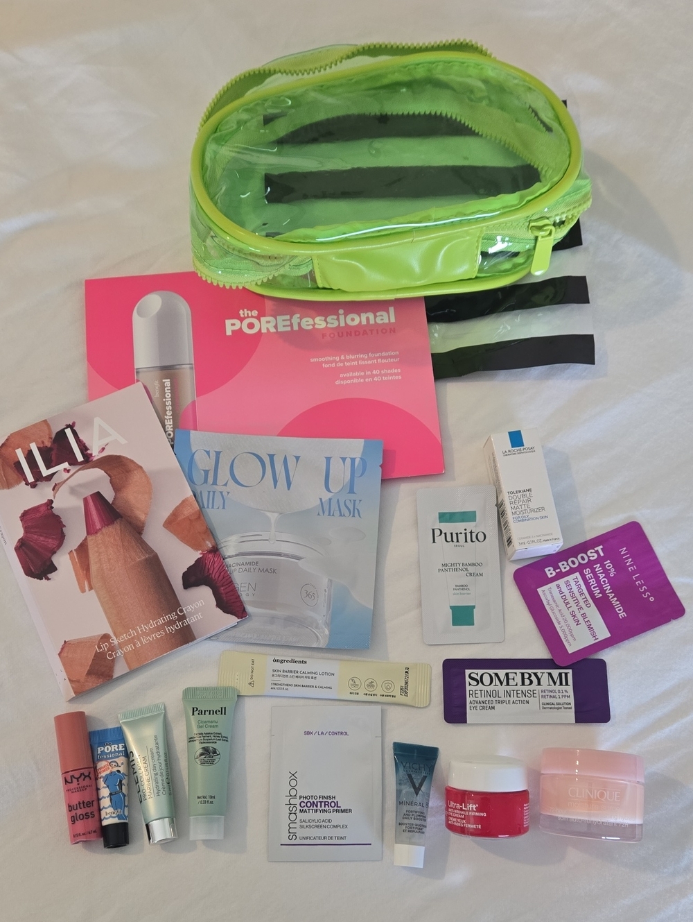 Beauty Sample Lot with Clinique & ILIA - Pink, White, Blue, Tan